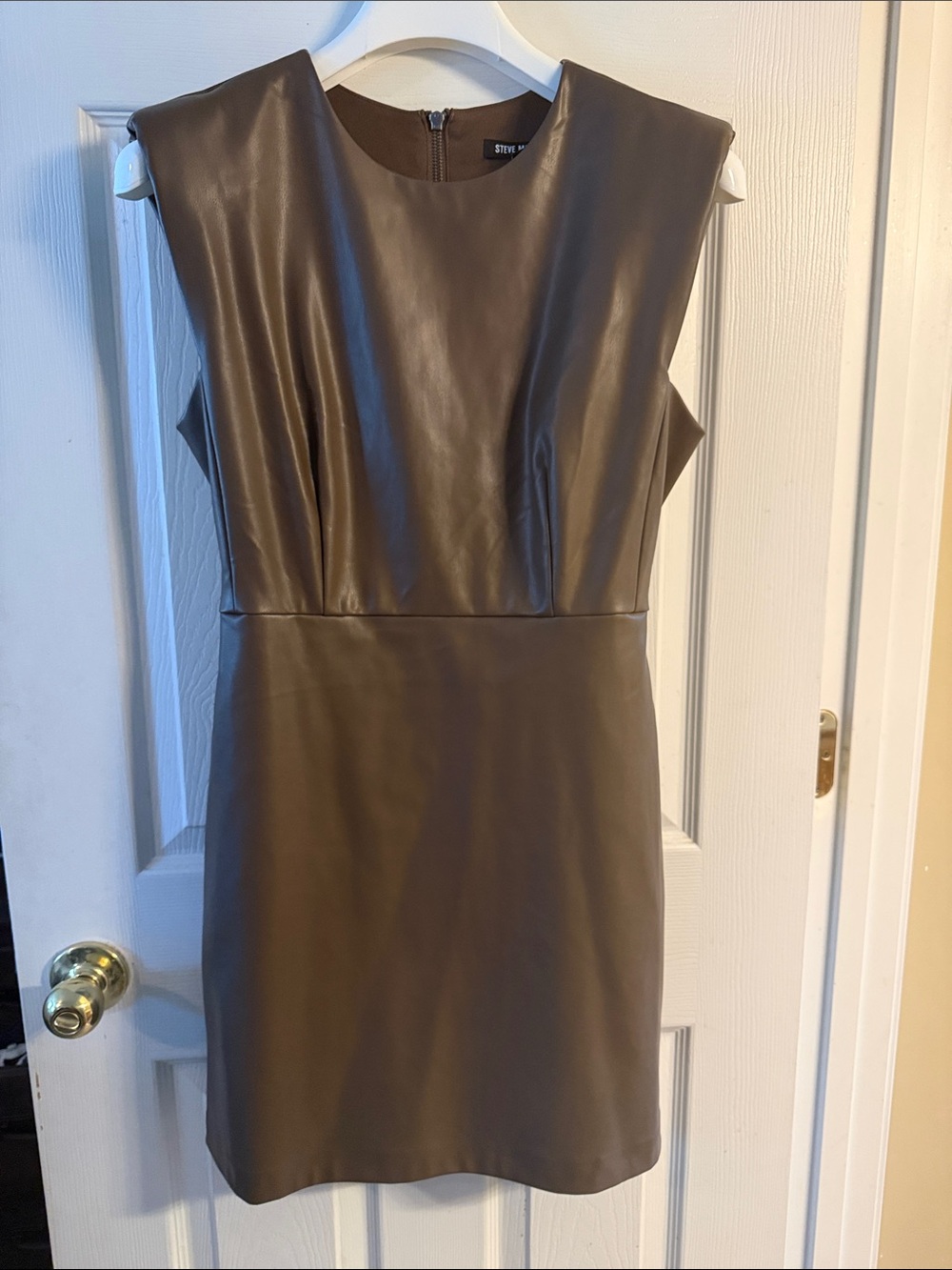 Steve Madden Brown Faux Leather Sleeveless Shift Dress